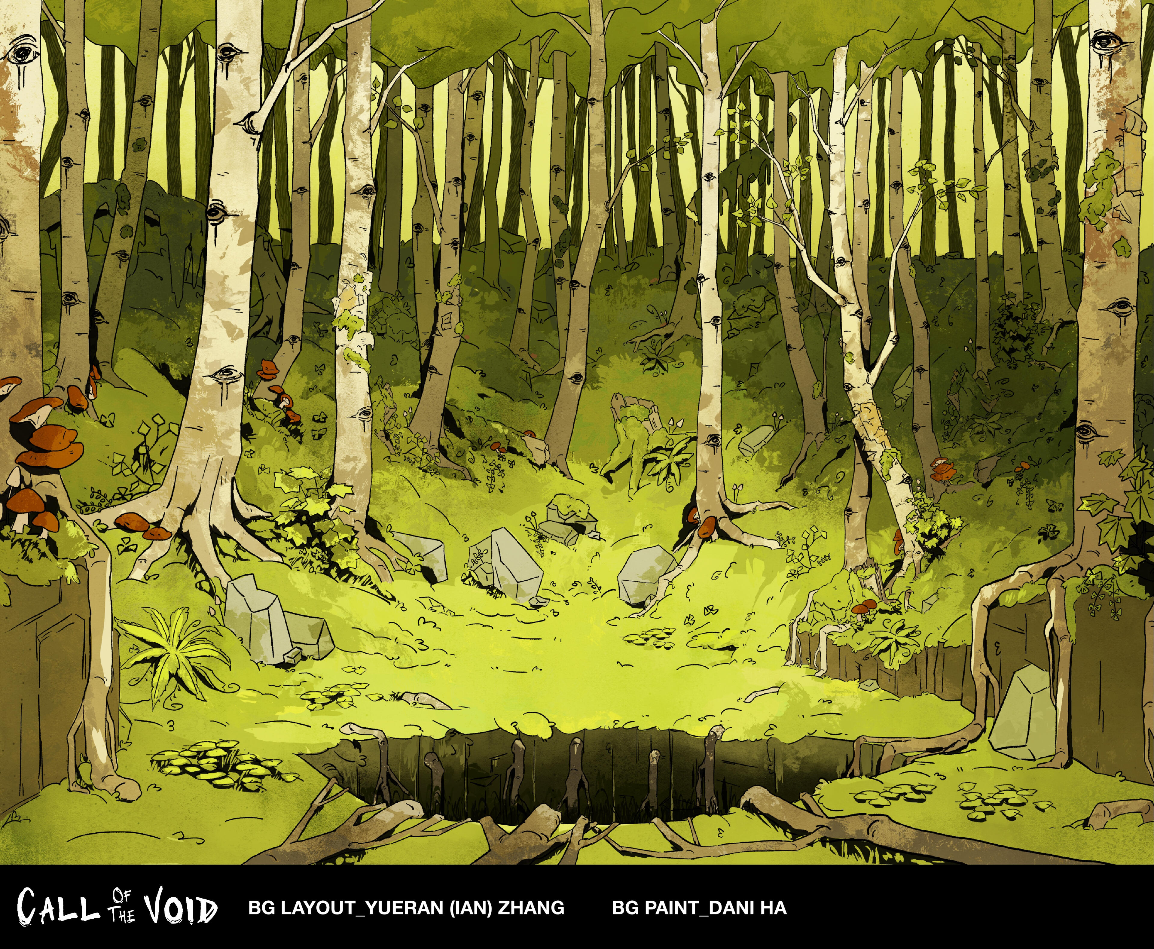 BG Paint of one of the Location Designs for "Call of the Void" Junior year group film. Background Layout by Yueran(Ian) Zhang, I was responsible for the Background Paint.